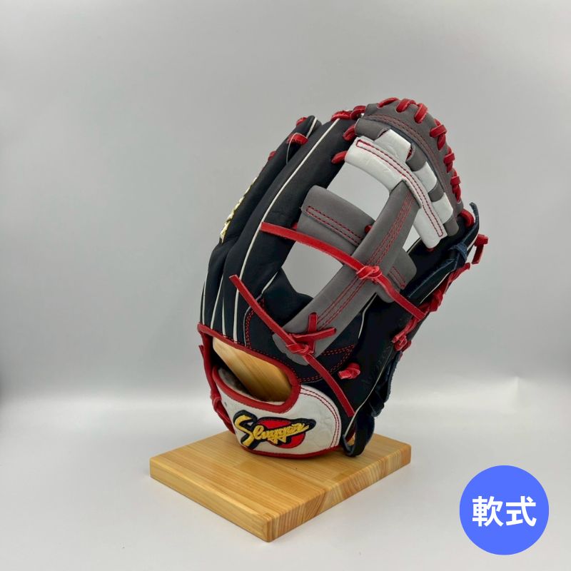 久保田スラッガー軟式用グラブ(グローブ) JPN-2023G 周東選手モデル KSブラック×Dグレー×レッド 2023年限定品 湯もみ型付け済み