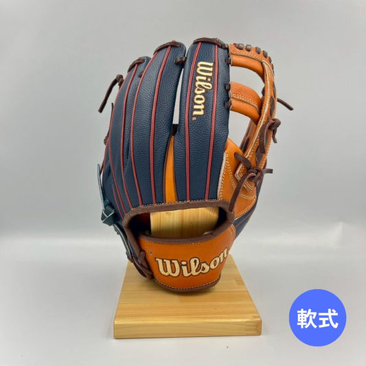 ウィルソン軟式グラブ（グローブ）　WBW101542　Tオレンジ×ネイビーSS  右投げ用　内野手用　サイズ11.5インチ　20％OFF